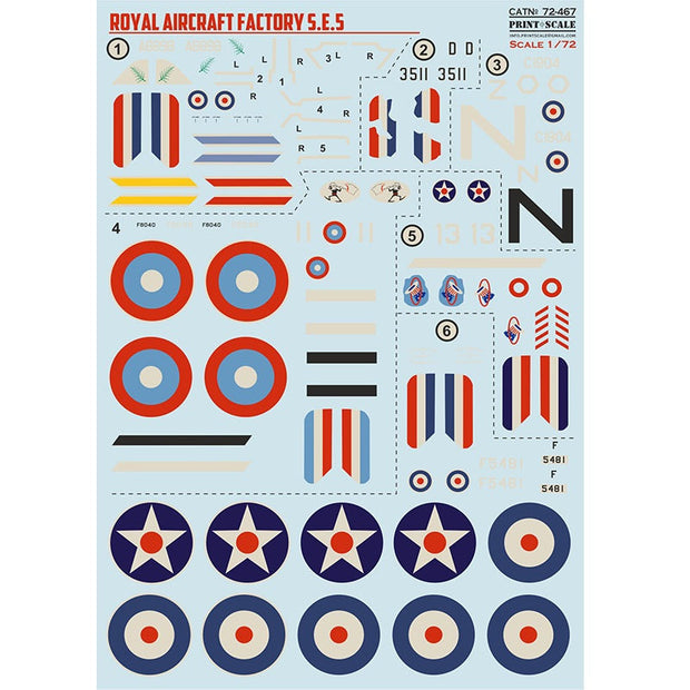 Print Scale 72-467 Decal Royal Aircraft Factory S.E.5 Scale 1:72 for Aircraft Plastic model kit