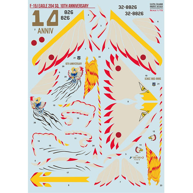 Print Scale 72-468 Decal F-15J Eagle 204 Sq. 10th Anniversary Scale 1:72 for Aircraft Plastic model kit