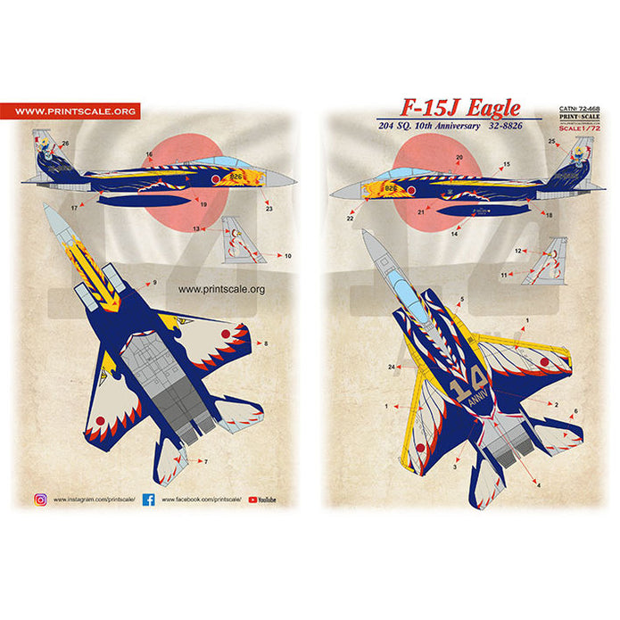 Print Scale 72-468 Decal F-15J Eagle 204 Sq. 10th Anniversary Scale 1:72 for Aircraft Plastic model kit