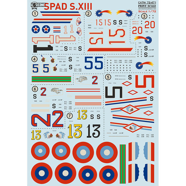 Print Scale 72-471 Decal SPAD S.XIII Scale 1:72 for Aircraft Plastic model kit