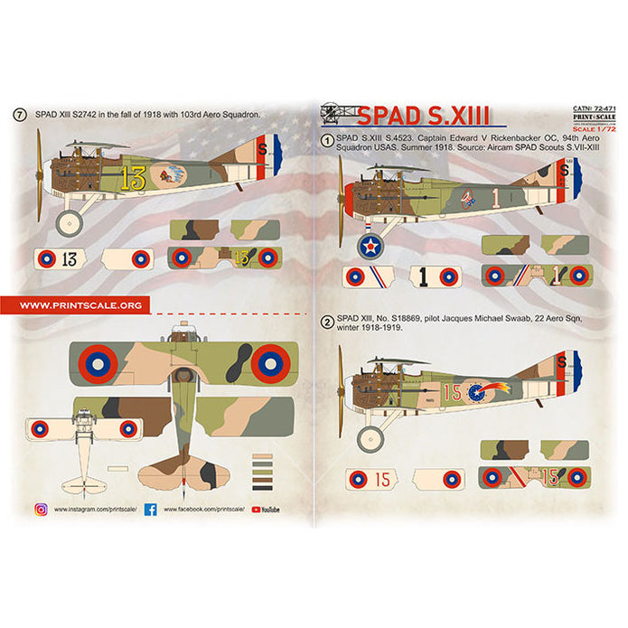 Print Scale 72-471 Decal SPAD S.XIII Scale 1:72 for Aircraft Plastic model kit