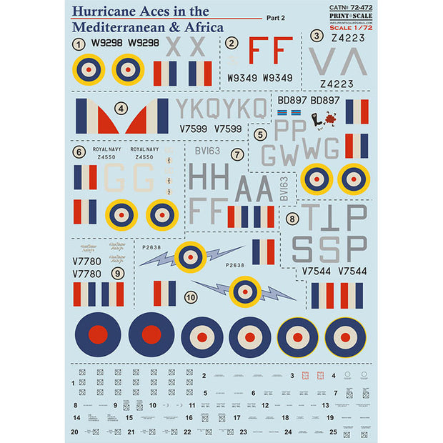 Print Scale 72-472 Decal 1:72 Hurricane Aces in the Mediterranean & Africa. Part 2
