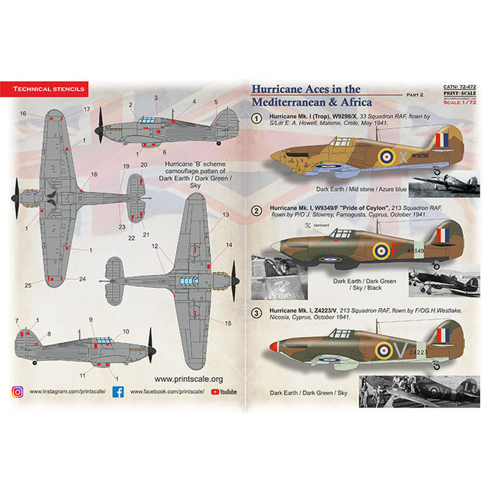 Print Scale 72-472 Decal 1:72 Hurricane Aces in the Mediterranean & Africa. Part 2