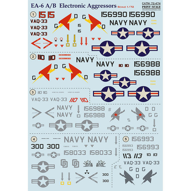 Print Scale 72-474 Decal GrummanEA-6A Intruder Electronic Aggressor Scale 1:72 for Aircraft Plastic model kit