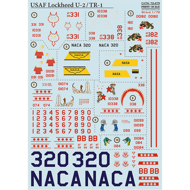 Print Scale 72-475 Decal Lockheed U-2/TR-1 The complete set 1.5 leaf  Scale 1:72 for Aircraft Plastic model kit