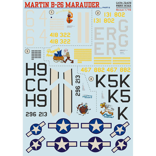 Print Scale 72-476 Decal B-26 Marauder Part 2  Scale 1:72 for Aircraft Plastic model kit