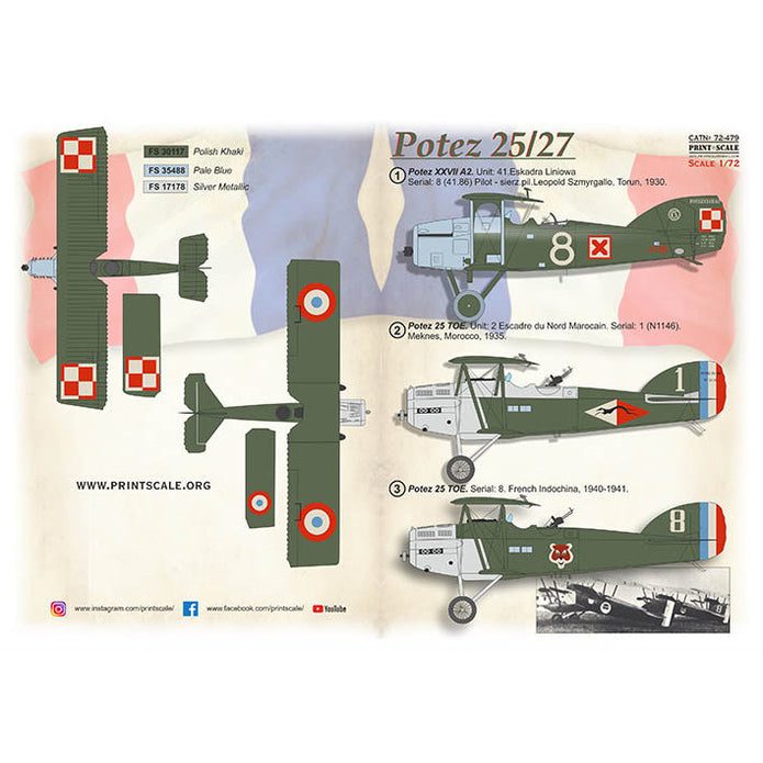 Print Scale 72-479 Decal Potez 25/27  Scale 1:72 for Aircraft Plastic model kit