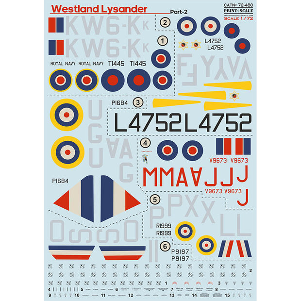 Print Scale 72-480 Decal Westland Lysander Part 2 Scale 1:72 for Aircraft Plastic model kit