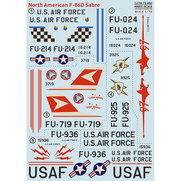 Print Scale 72-482 Decal North American F-86D Sabre Dog Scale 1:72 for Aircraft Plastic model kit