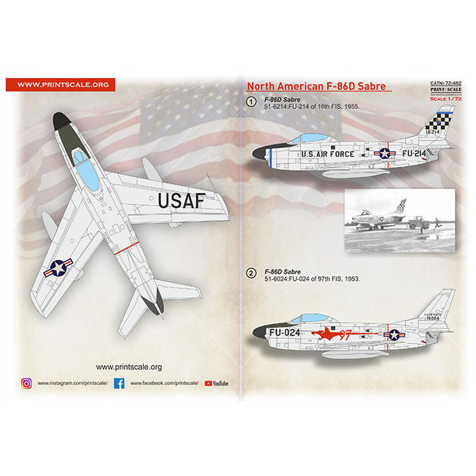 Print Scale 72-482 Decal North American F-86D Sabre Dog Scale 1:72 for Aircraft Plastic model kit