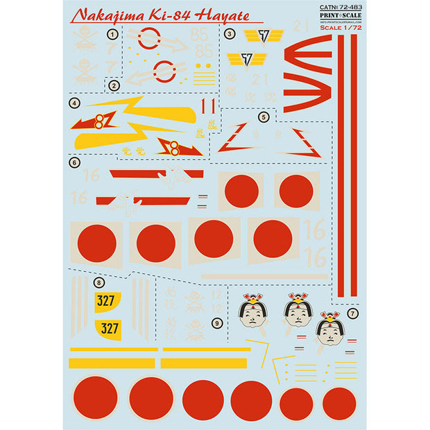 Print Scale 72-483 Decal Nakajima Ki-84 Hayate  Scale 1:72 for Aircraft Plastic model kit
