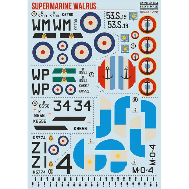 Print Scale 72-484 Decal Supermarine Walrus  Scale 1:72 for Aircraft Plastic model kit