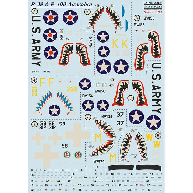Print Scale 72-485 Decal Bell P-39 Airacobra Scale 1:72 for Aircraft Plastic model kit