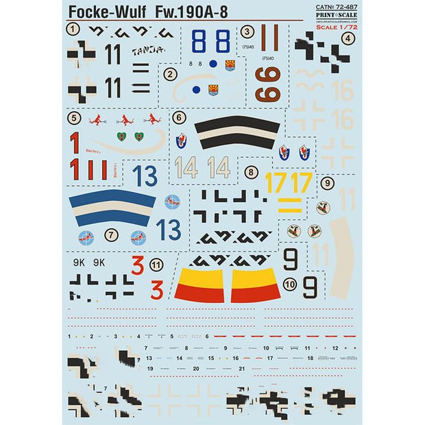 Print Scale 72-487 Decal Focke-Wulf 190A-8 Scale 1:72 for Aircraft Plastic model kit