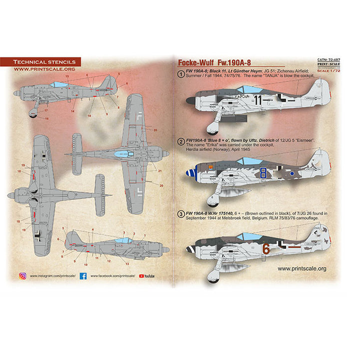 Print Scale 72-487 Decal Focke-Wulf 190A-8 Scale 1:72 for Aircraft Plastic model kit