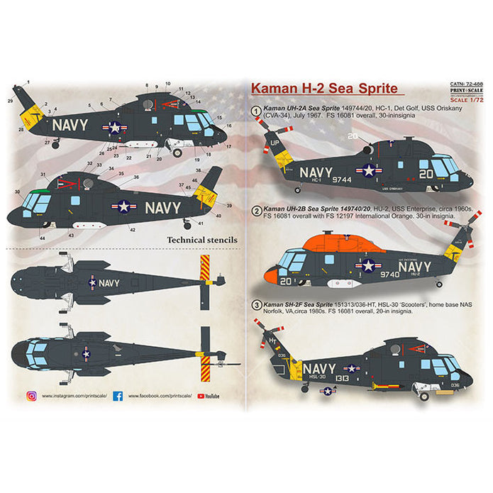 Print Scale 72-488 Decal Kaman Sea Sprite H-2 Scale 1:72 for Helicopter Plastic model kit
