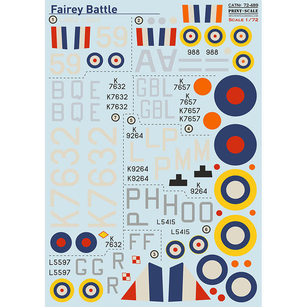 Print Scale 72-489 Decal Fairey Battle Part 2 Scale 1:72 for Aircraft Plastic model kit