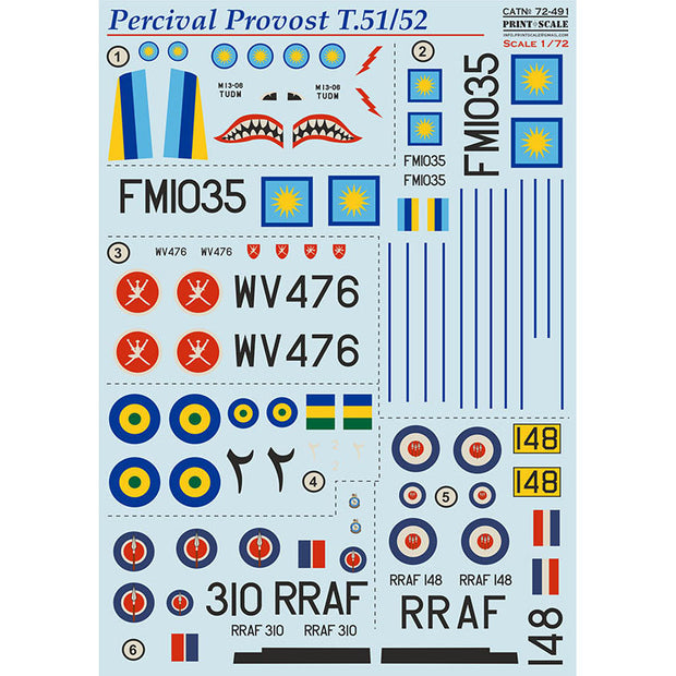 Print Scale 72-491 Decal Persival Provost T.51/52 Scale 1:72 for Aircraft Plastic model kit