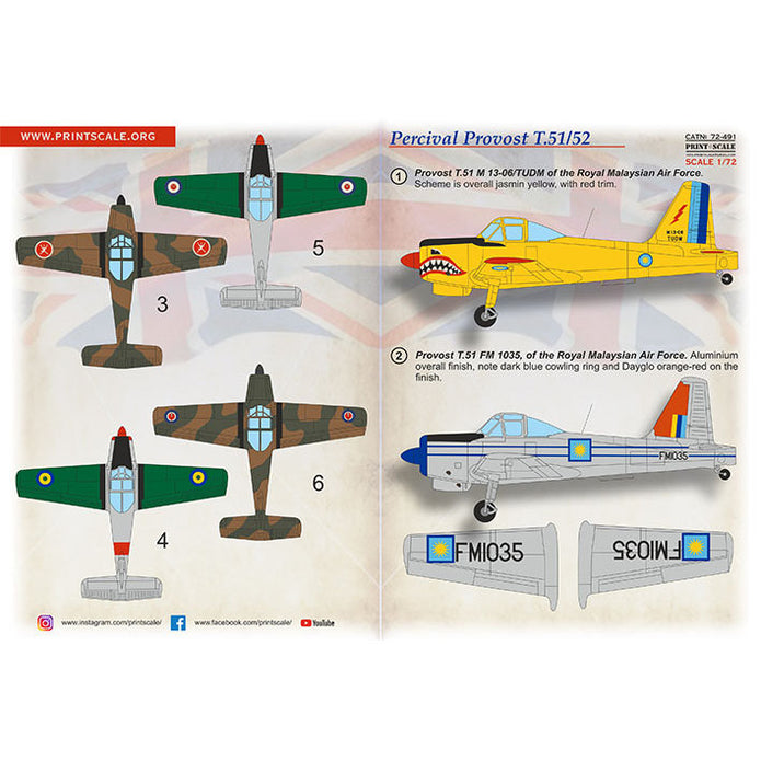 Print Scale 72-491 Decal Persival Provost T.51/52 Scale 1:72 for Aircraft Plastic model kit