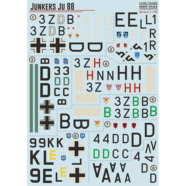 Print Scale 72-492 Decal Junkers Ju 88 Scale 1:72 for Aircraft Plastic model kit