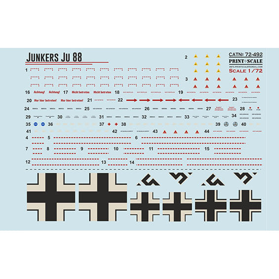 Print Scale 72-492 Decal Junkers Ju 88 Scale 1:72 for Aircraft Plastic model kit