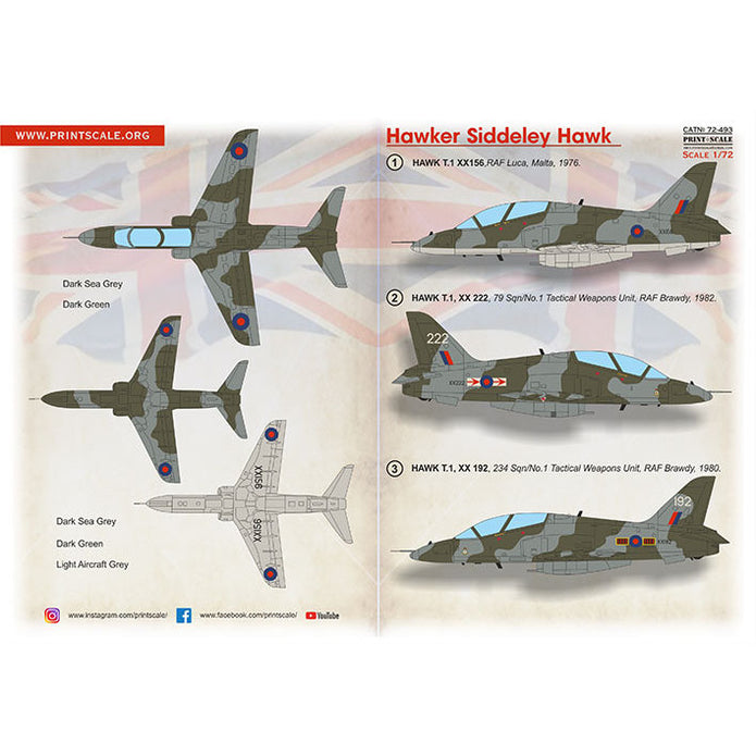 Print Scale 72-493 Decal Hawker Siddeley Hawk Scale 1:72 for Aircraft Plastic model kit