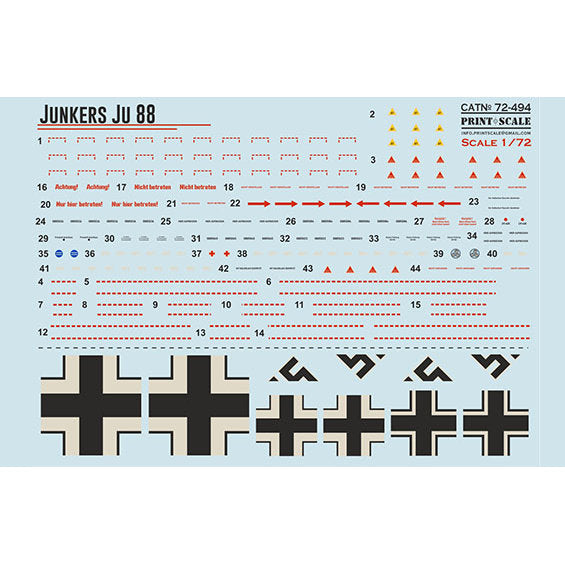 Print Scale 72-494 Decal 1:72 Ju 88 Kampfgeschwader on the Western Fron. The complete set 1.5 leaf