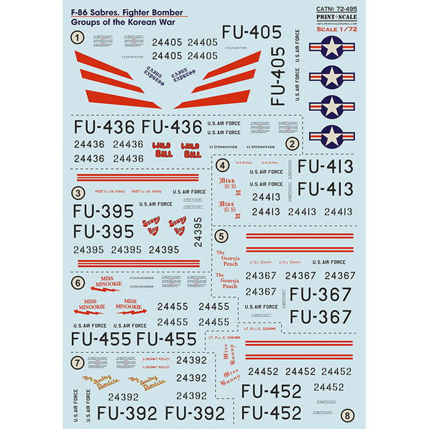 Print Scale 72-495 Decal 1:72 F-86 Sabres of the Fighter Bomber Groups The complete set 2 leaf