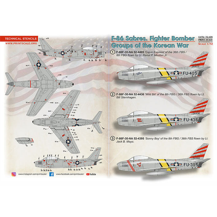 Print Scale 72-495 Decal 1:72 F-86 Sabres of the Fighter Bomber Groups The complete set 2 leaf
