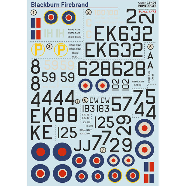 Print Scale 72-496 Decal Blackburn B.46 Firebrand TF.Mk.5 Scale 1:72 for Aircraft Plastic model kit