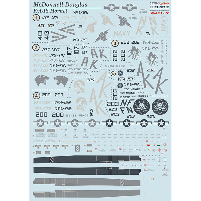 Print Scale 72-500 Decal Hornet FA-18A  Scale 1:72 for Aircraft Plastic model kit