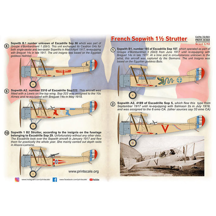 Print Scale 72-501 Decal French Sopwith 1/2 Strutter Scale 1:72 for Aircraft Plastic model kit