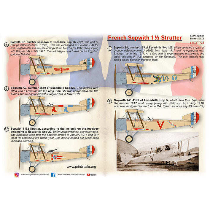 Print Scale 72-501 Decal French Sopwith 1/2 Strutter Scale 1:72 for Aircraft Plastic model kit