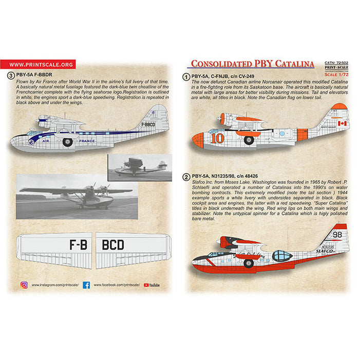 Print Scale 72-502 Decal Civil Consolidated PBY Catalina  Scale 1:72 for Aircraft Plastic model kit