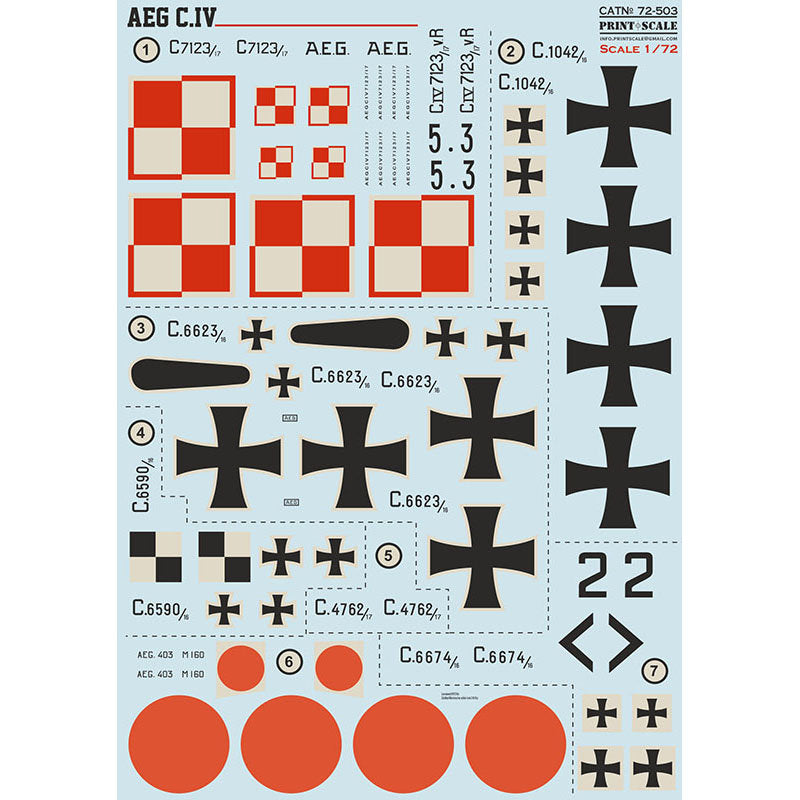 Print Scale 72-503 Decal AEG C.IV Scale 1:72 for Aircraft Plastic model kit