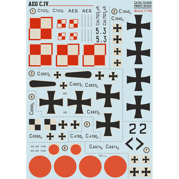 Print Scale 72-503 Decal AEG C.IV Scale 1:72 for Aircraft Plastic model kit