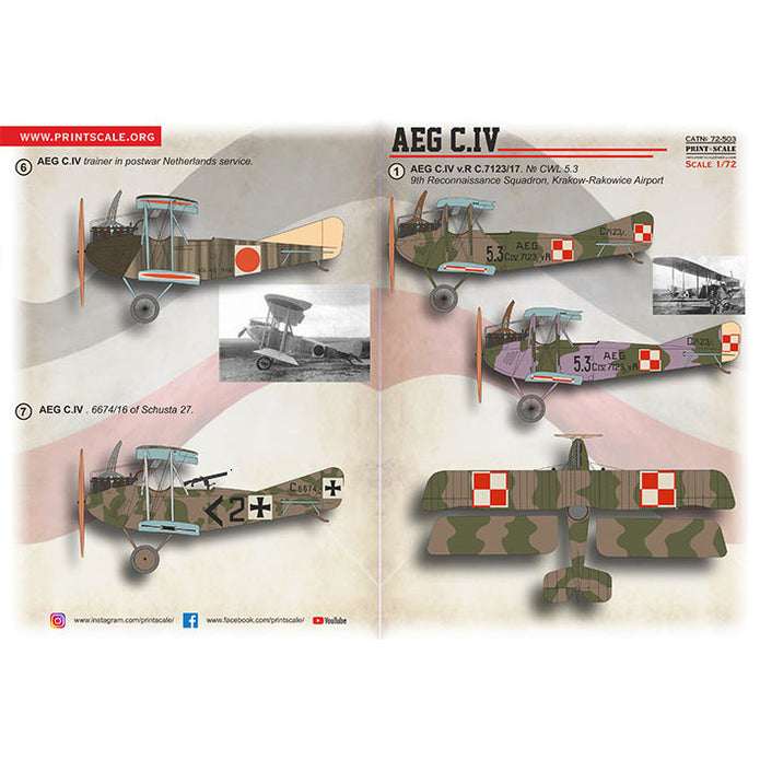 Print Scale 72-503 Decal AEG C.IV Scale 1:72 for Aircraft Plastic model kit