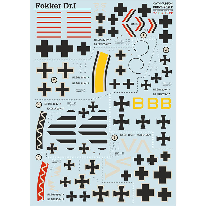 Print Scale 72-504 Decal Fokker Dr I Scale 1:72 for Aircraft Plastic model kit