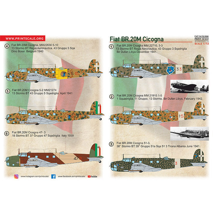 Print Scale 72-506 Decal BR-20M Cicogna Scale 1:72 for Aircraft Plastic model kit