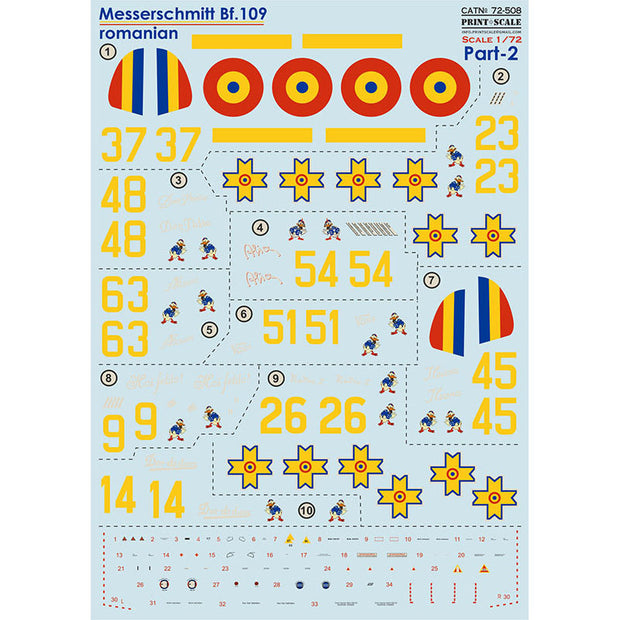 Print Scale 72-508 Decal Messerschmitt Bf 109 Roumains Part 2 Scale 1:72 for Aircraft Plastic model kit