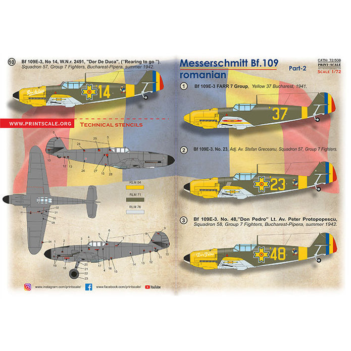 Print Scale 72-508 Decal Messerschmitt Bf 109 Roumains Part 2 Scale 1:72 for Aircraft Plastic model kit