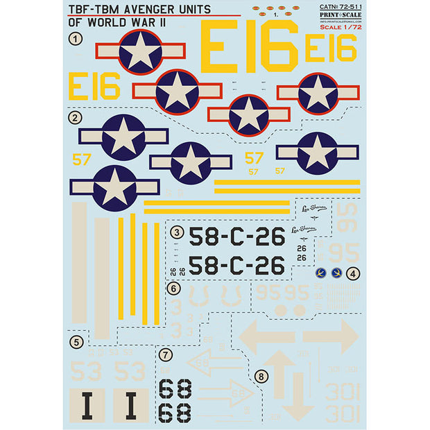 Print Scale 72-511 Decal TBF-TBM Avenger Units of World War II Scale 1:72 for Aircraft Plastic model kit