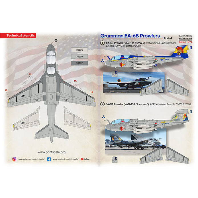 Print Scale 72-512 Decal EA-6 Prowler Part 4 Scale 1:72 for Aircraft Plastic model kit