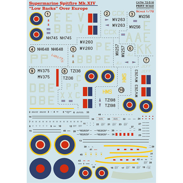 Print Scale 72-516 Decal 1:72 Supermarine Spitfire Mk lV (Low Backs) Over Europe