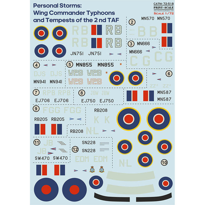 Print Scale 72-518 Decal 1:72 Wing Commander Typhoons and Tempests of the 2 nd TAF