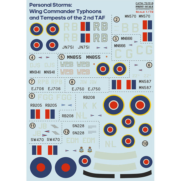 Print Scale 72-518 Decal 1:72 Wing Commander Typhoons and Tempests of the 2 nd TAF