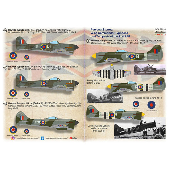 Print Scale 72-518 Decal 1:72 Wing Commander Typhoons and Tempests of the 2 nd TAF