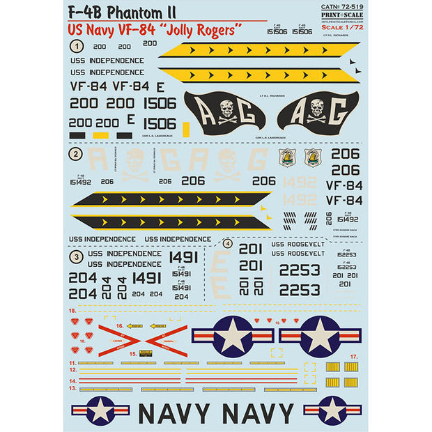 Print Scale 72-519 Decal F-4B Phantom II US Navy VF-84 (Jolly Rogers) Scale 1:72 for Aircraft Plastic model kit