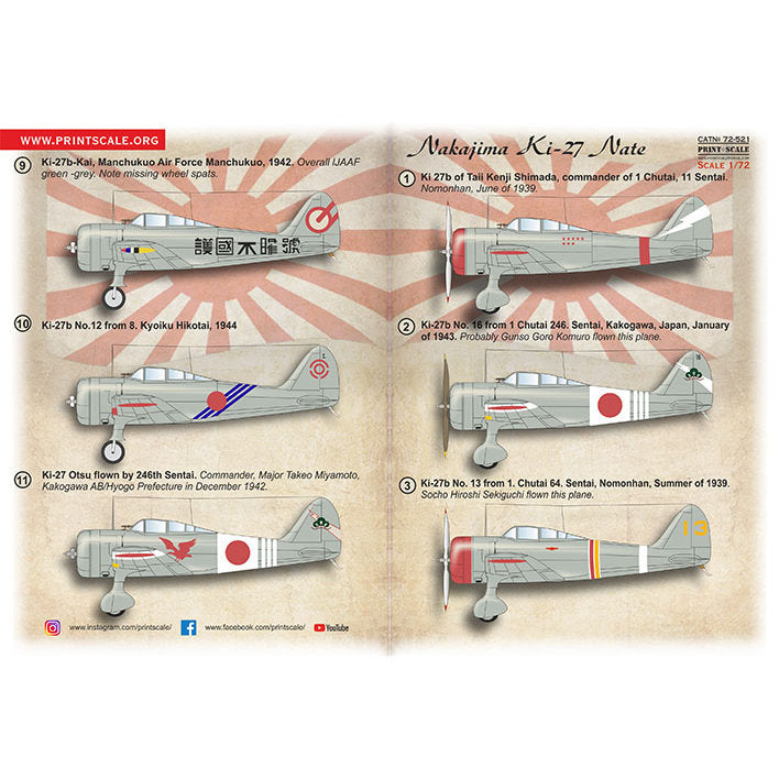 Print Scale 72-521 Decal Nakajima Ki-27 Nate Scale 1:72 for Aircraft Plastic model kit