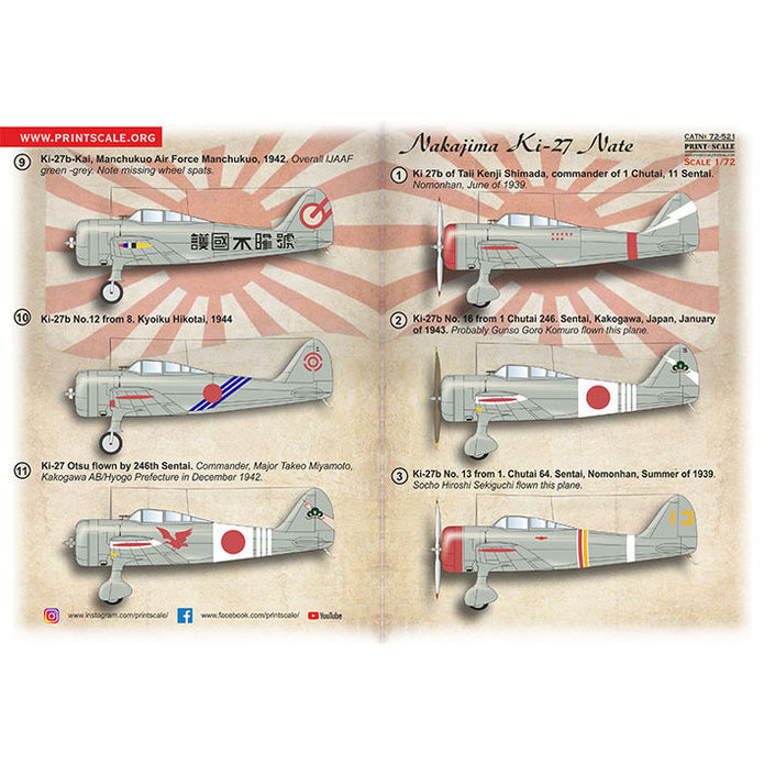 Print Scale 72-521 Decal Nakajima Ki-27 Nate Scale 1:72 for Aircraft Plastic model kit